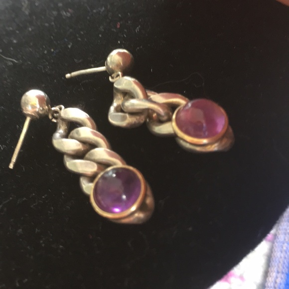 Vintage Gold Silver Real Amethyst Earrings - Picture 4 of 6